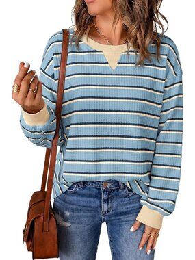 Cozy Crewneck Long Sleeve Sweater for Women - Trendy Knit Top for Fall/Winter